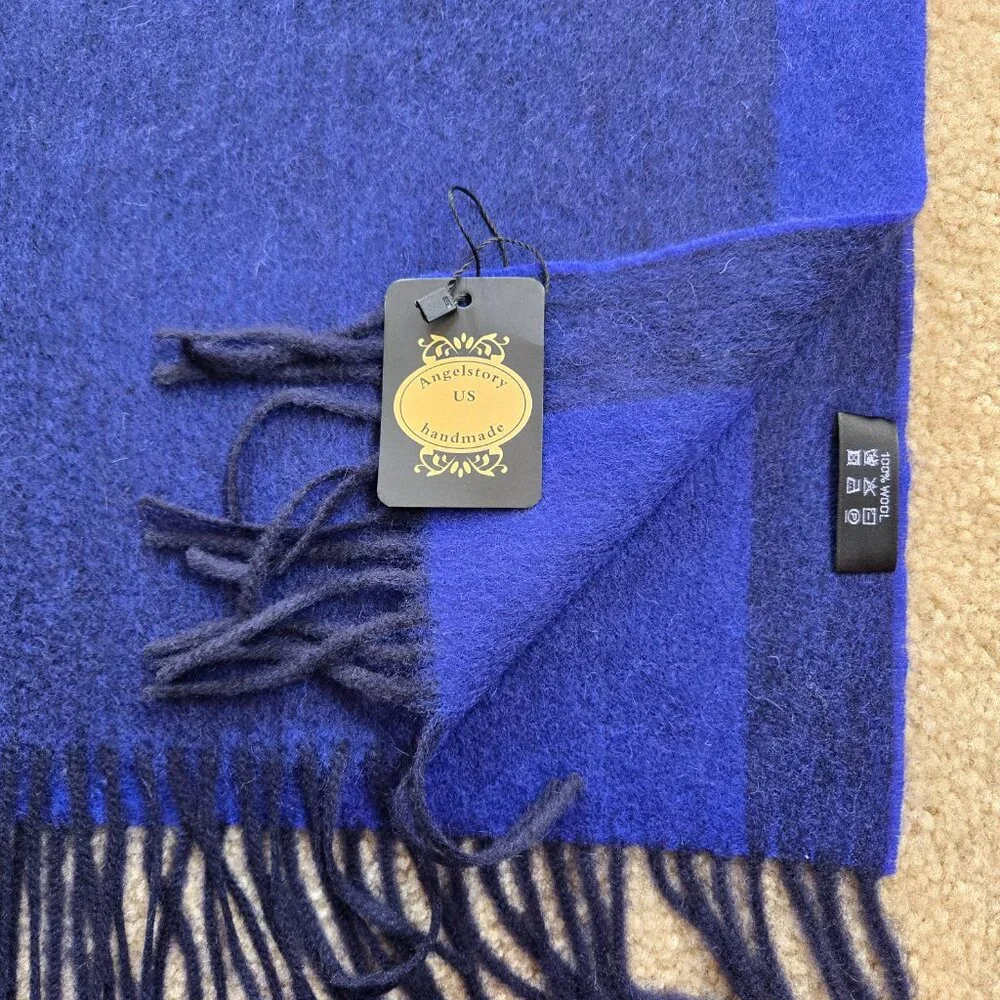 NWT AngelStory Blue Wool Scarf Fringed